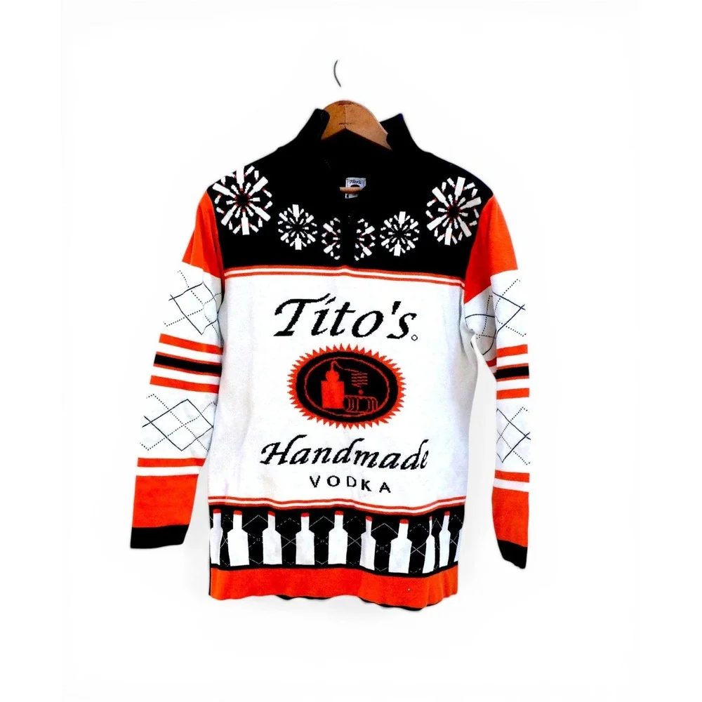 Tito's Handmade Vodka Ugly Holiday Quarter-Zip Sweater Size Small - New Unworn
